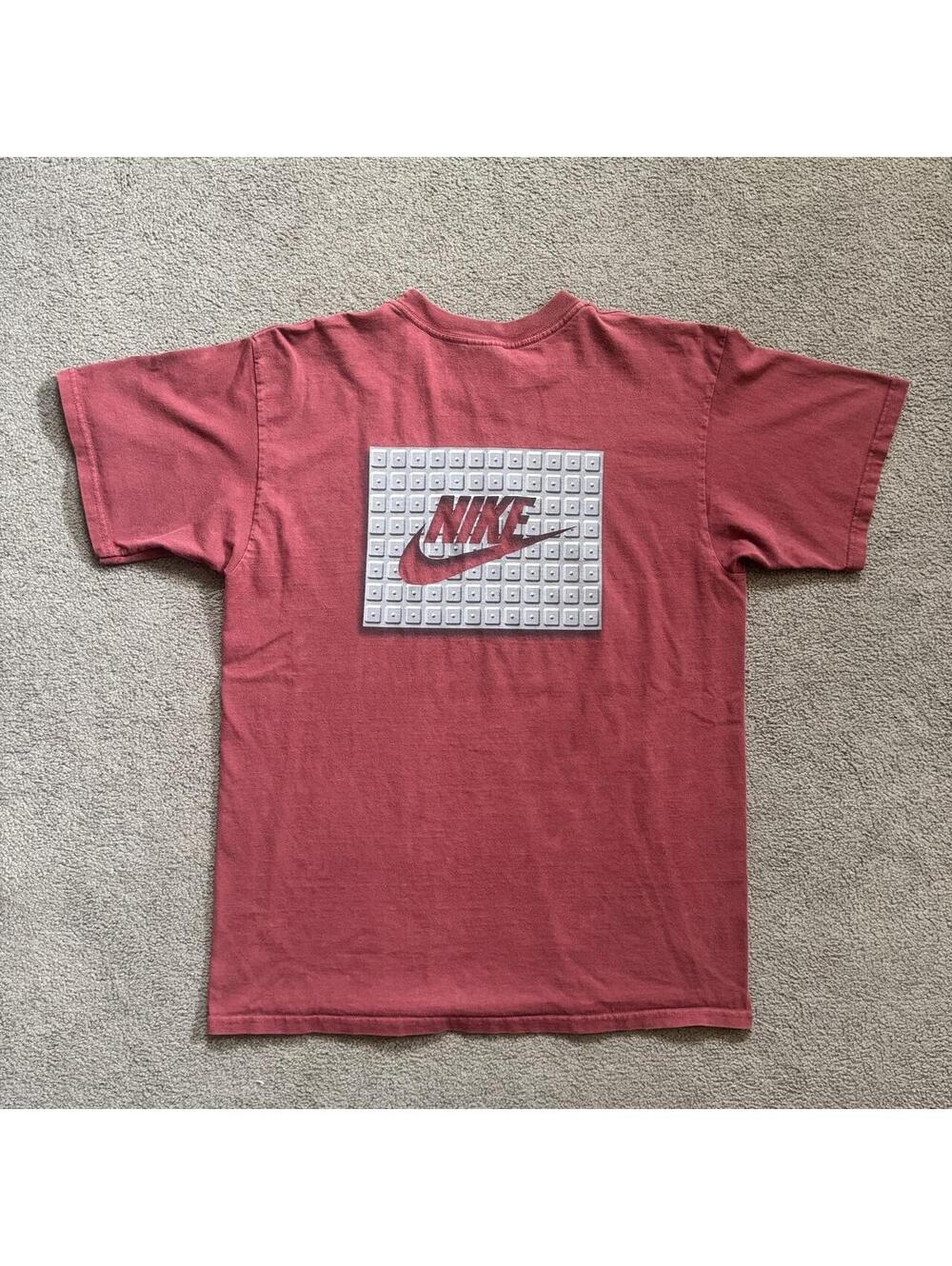 Vintage Y2K Faded Nike Red Tag Maroon Tee with a front and back hit